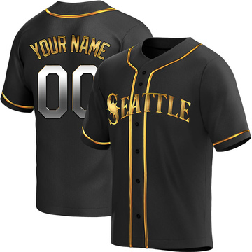 Men's Seattle Mariners Custom Black Golden Alternate Jersey - Replica
